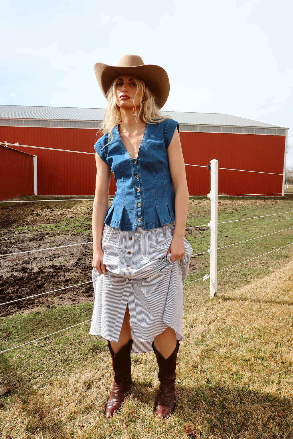 Free People Dylan Denim Vest in Medium Blue