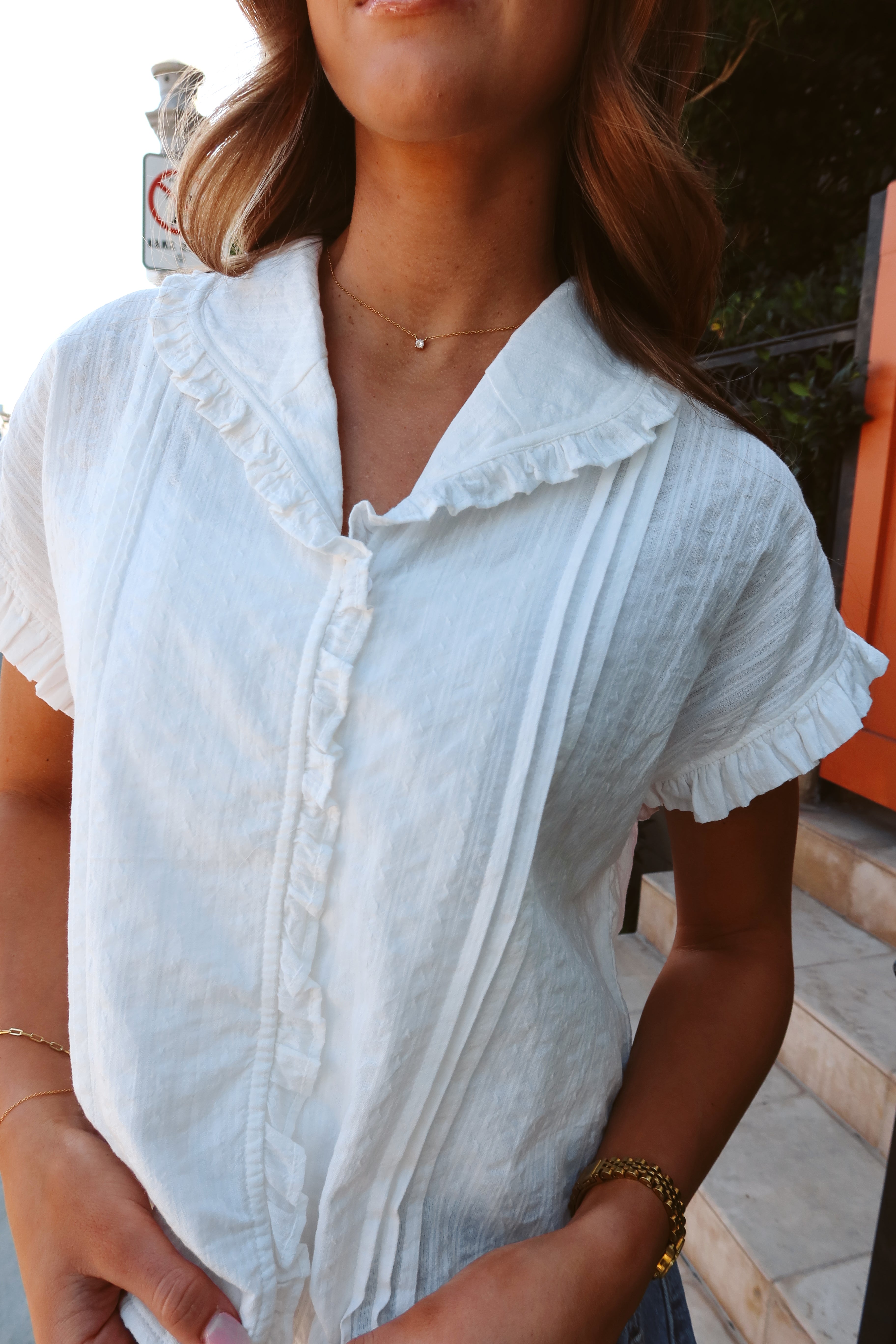 Hattie Cotton Ruffle Blouse