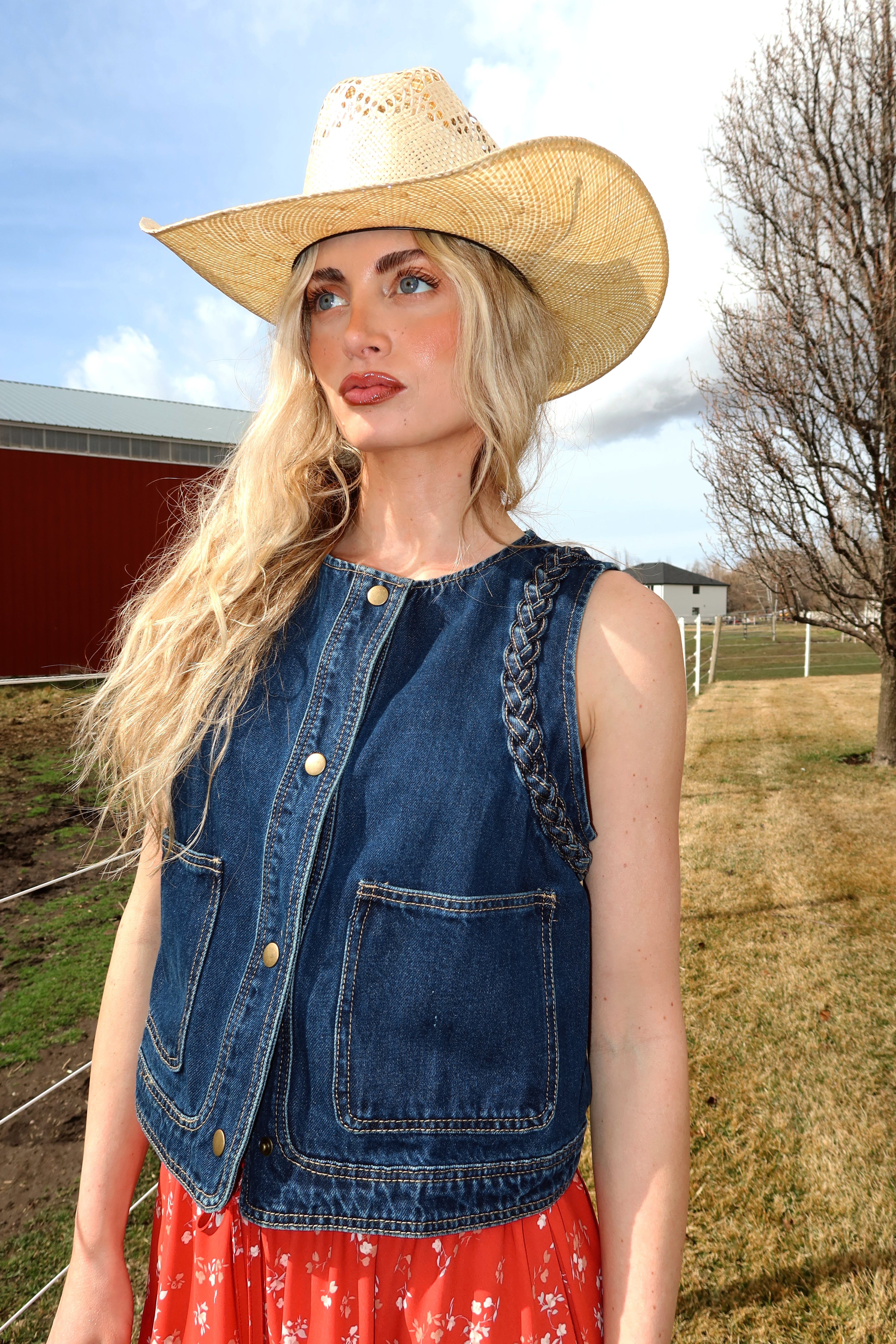 Mesa Braided Denim Vest in Dark Wash