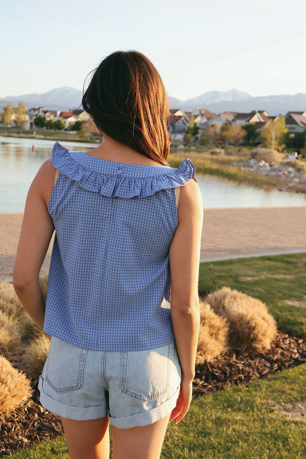 Gwen Checkered Tank in Blue