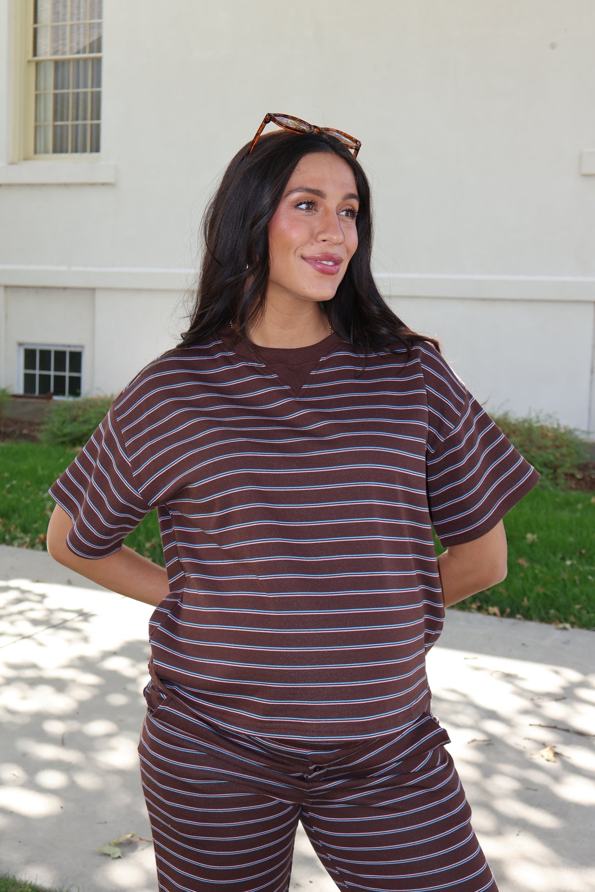 Terry Stripe Tee in Chocolate Main image