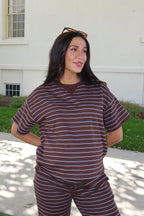 Terry Stripe Tee in Chocolate