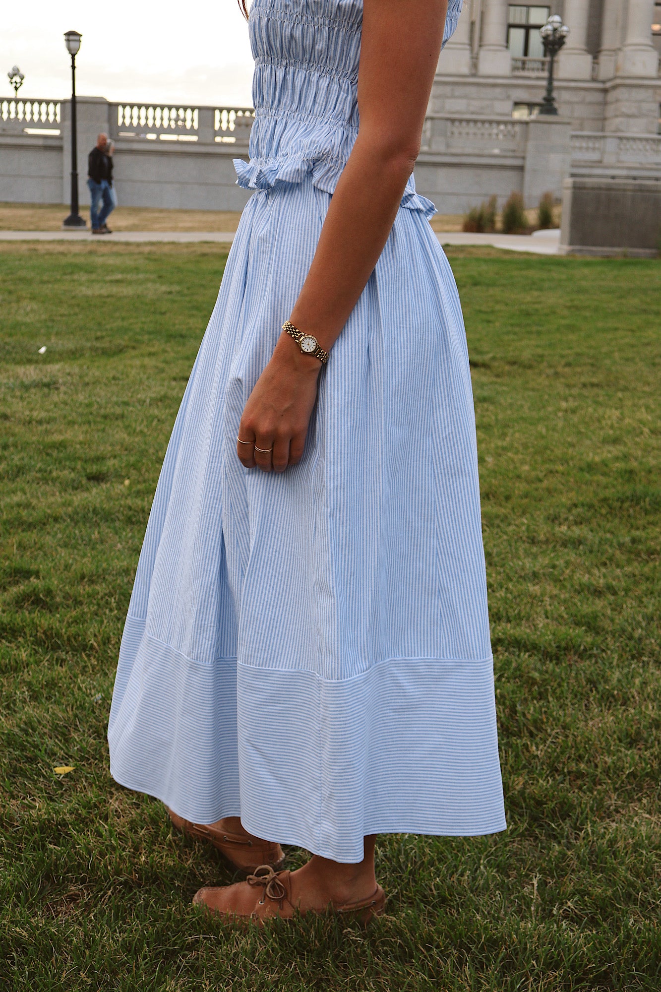 Sandie Pinstripe Skirt in Blue