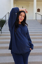 Porter Pinstripe Fleece Pullover in Navy