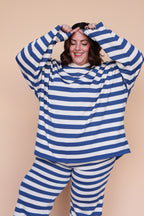 Gigi Stripe Knit Sweater in Dusty Blue/Cream