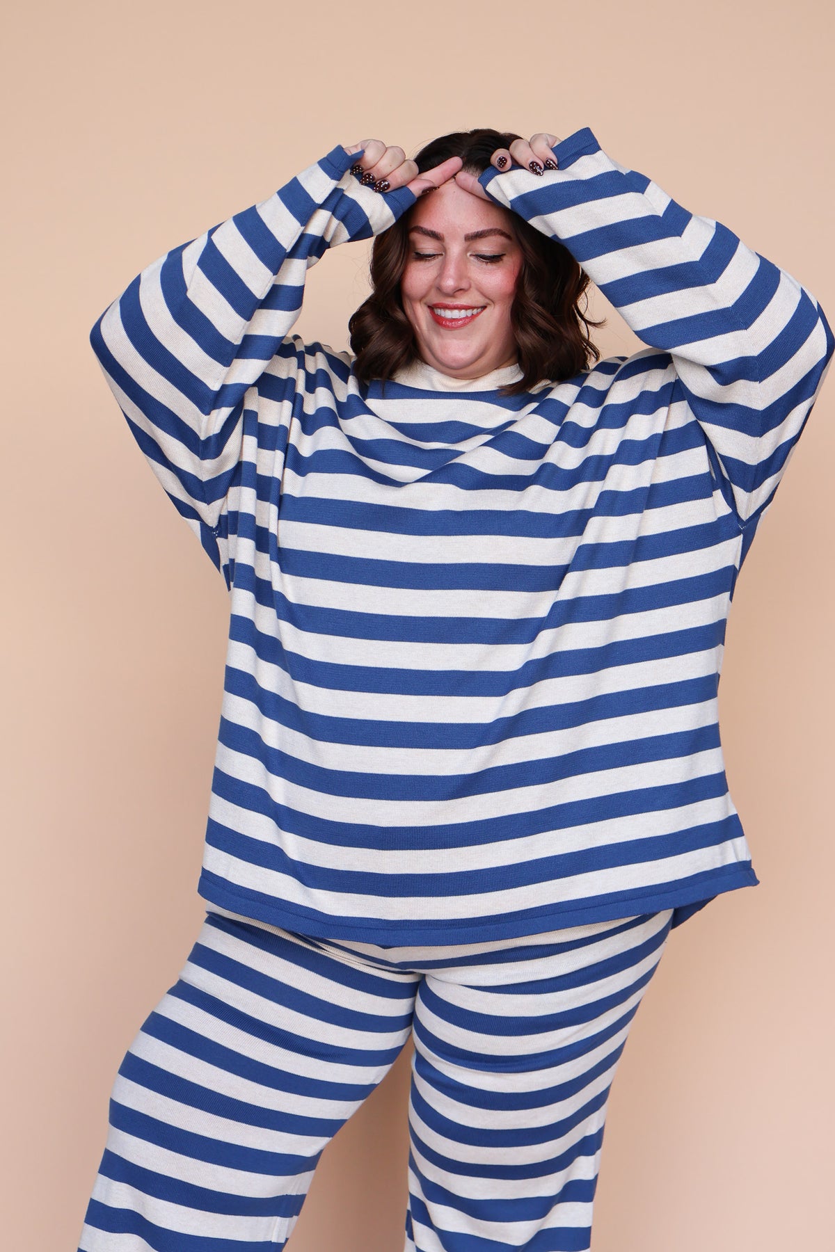 Gigi Stripe Knit Sweater in Dusty Blue/Cream