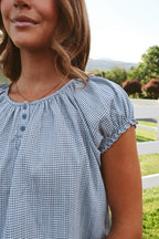 Delaney Gingham Blouse in Dusty Blue