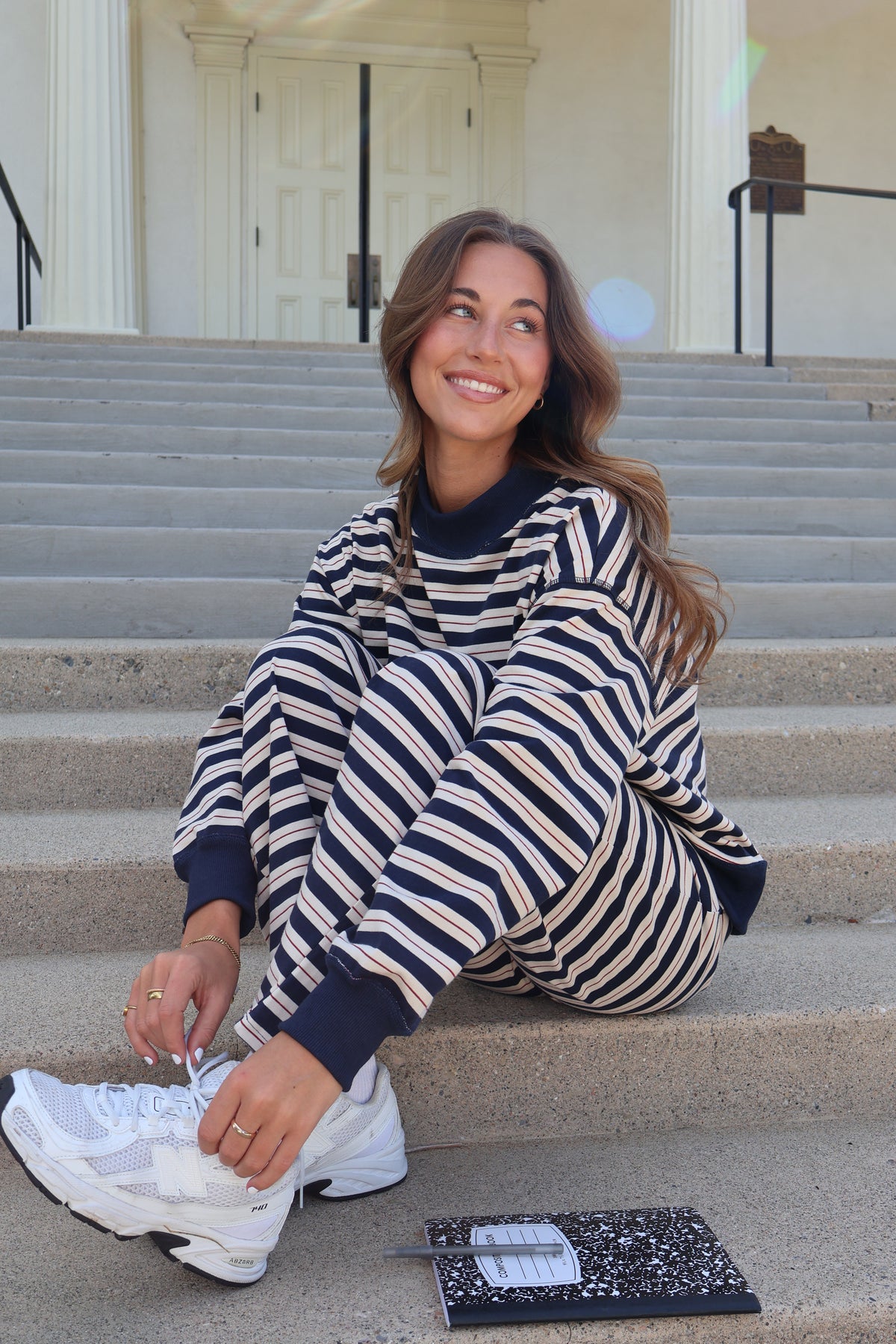 Bennett Stripe Mock Neck Pullover in Navy Secondary image