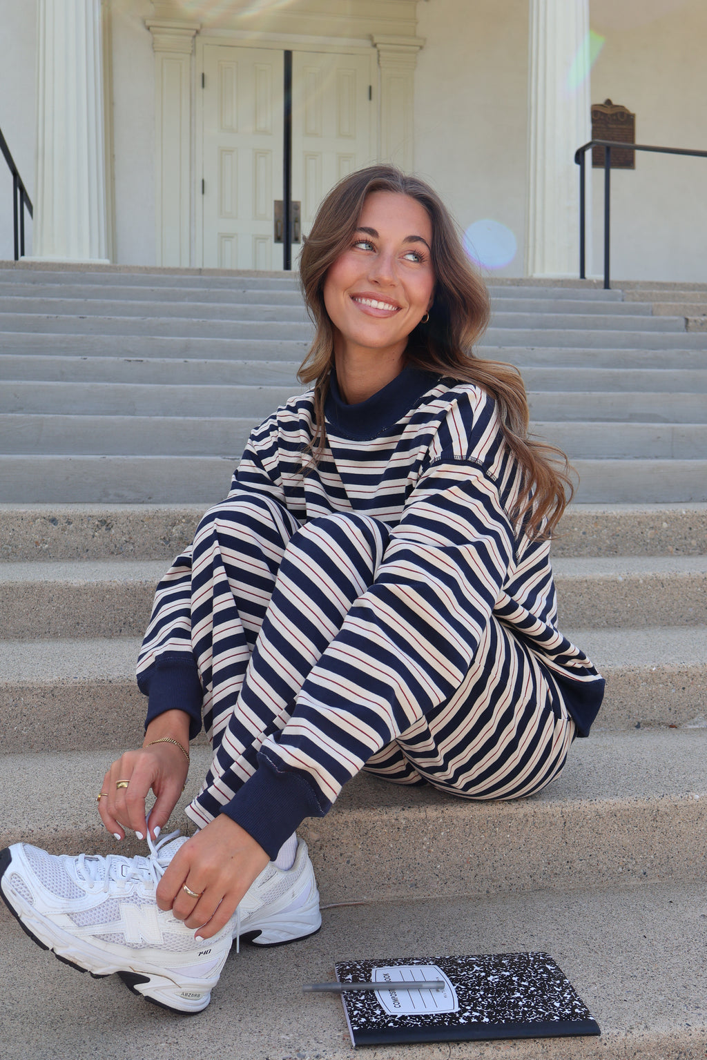 Bennett Stripe Mock Neck Pullover in Navy