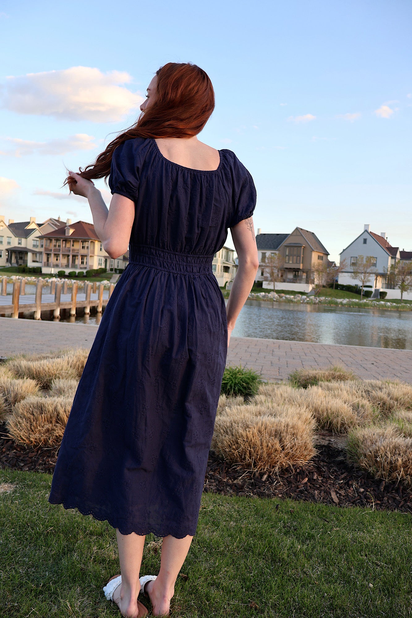 Nellie Embroidered Midi in Navy