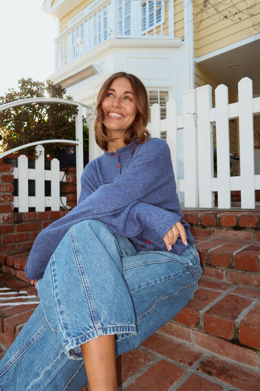FINAL SALE - Piper HEART Cardigan in Denim Blue