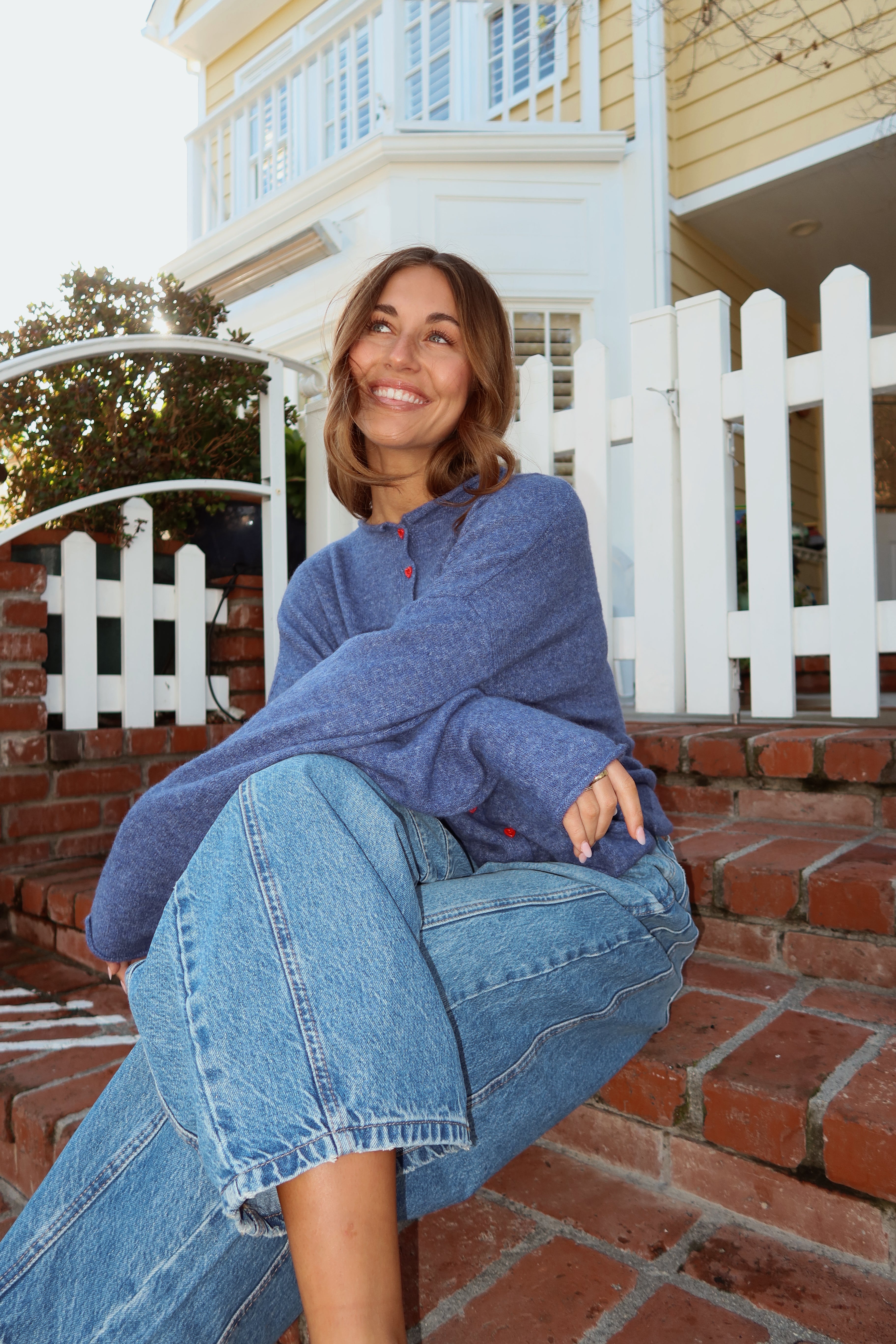 FINAL SALE - Piper HEART Cardigan in Denim Blue