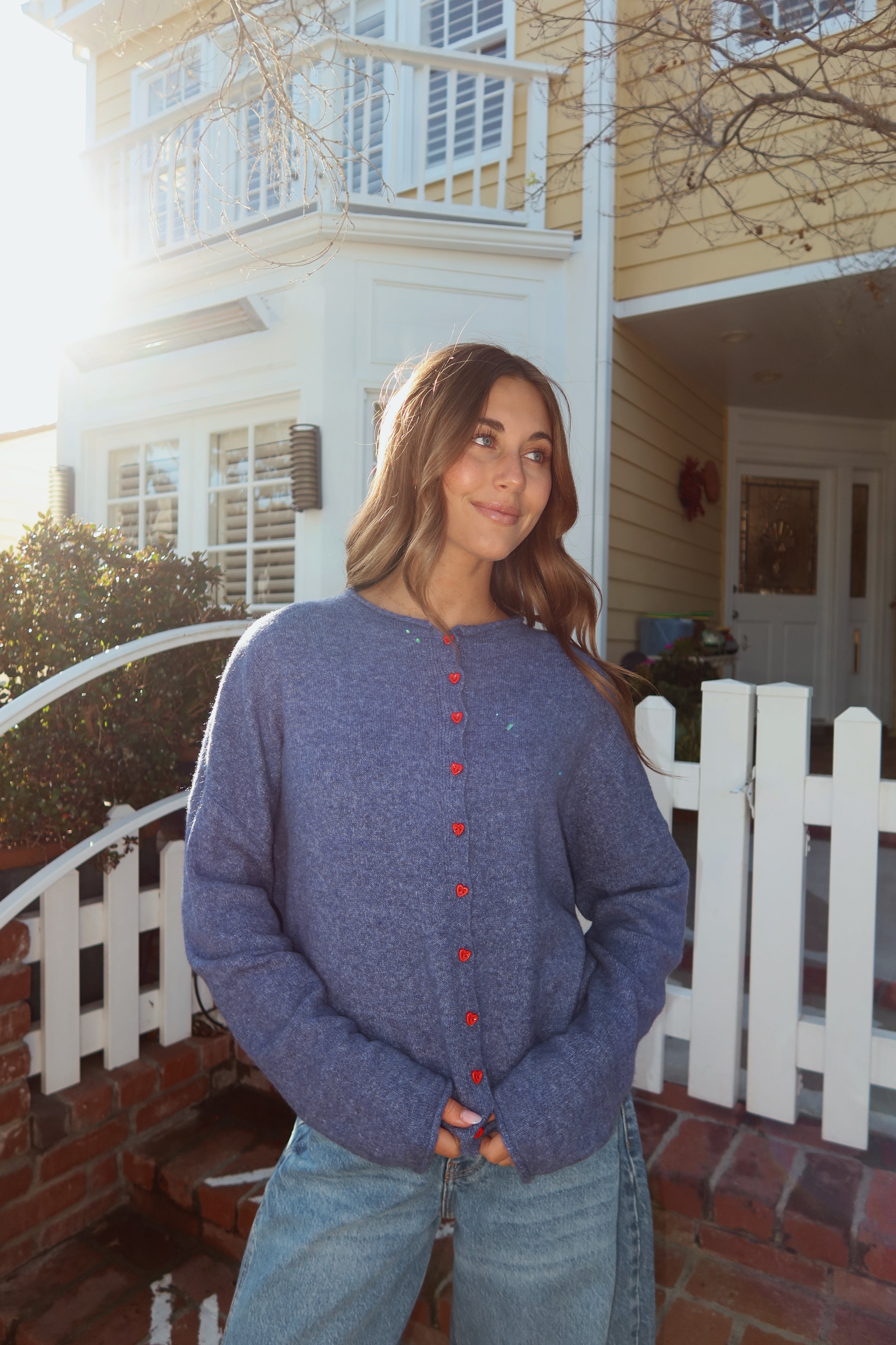 FINAL SALE - Piper HEART Cardigan in Denim Blue