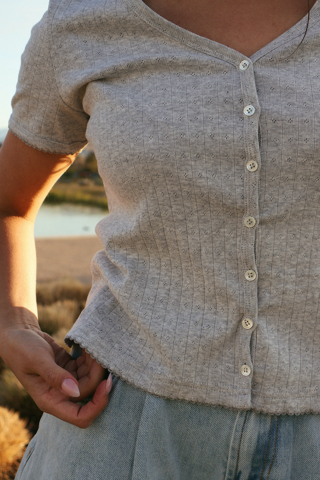 Leslie Pointelle V-Neck Tee