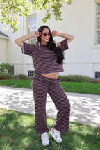 Terry Stripe Pants in Chocolate