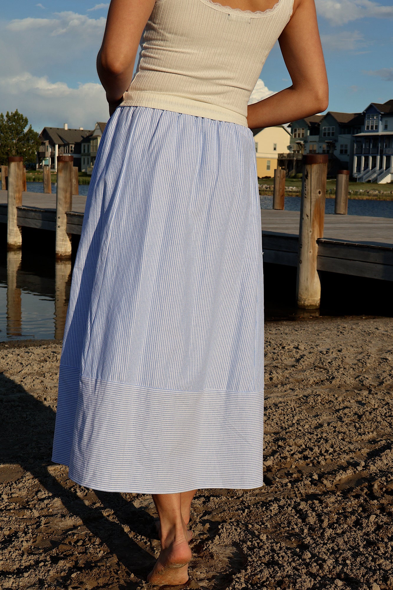 Sandie Pinstripe Skirt in Blue