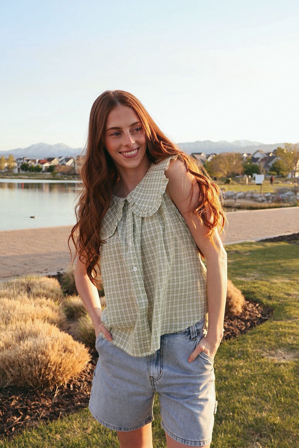 Eloise Plaid Tank with Collar