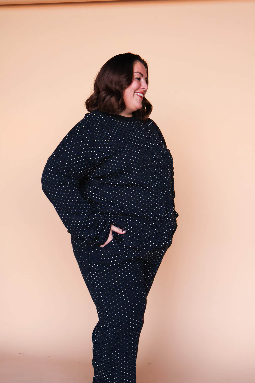 Blaire Polka Dot Pointelle Top in Black