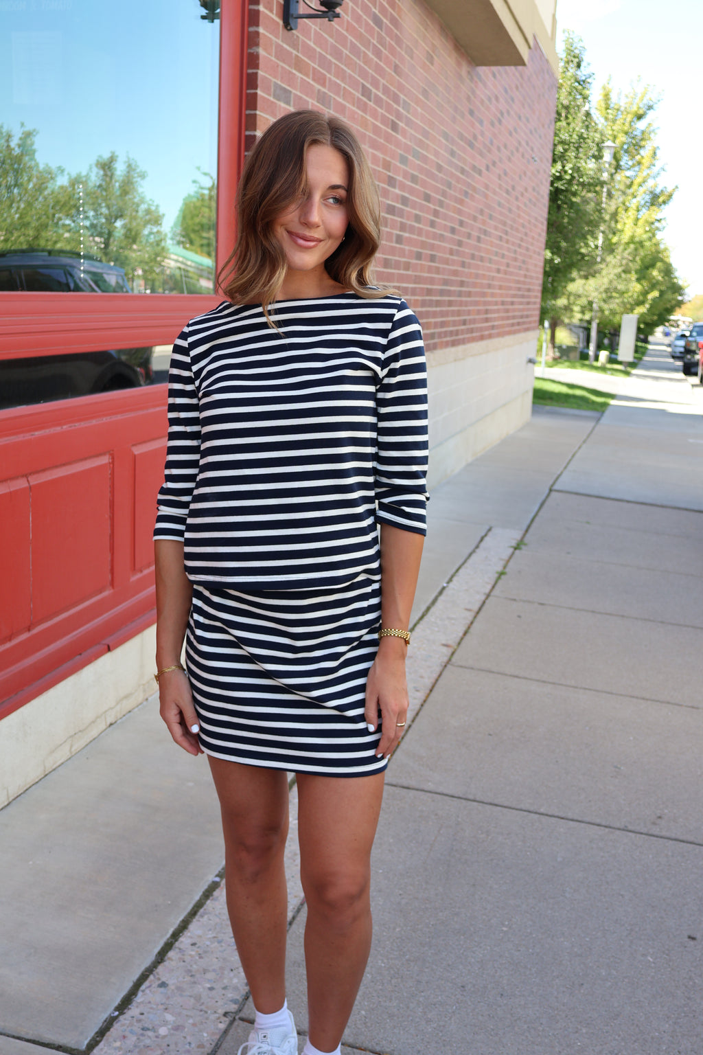 Stripe Mini Skort in Navy