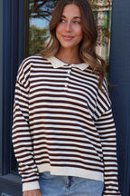 Knit Stripe Polo in Chocolate
