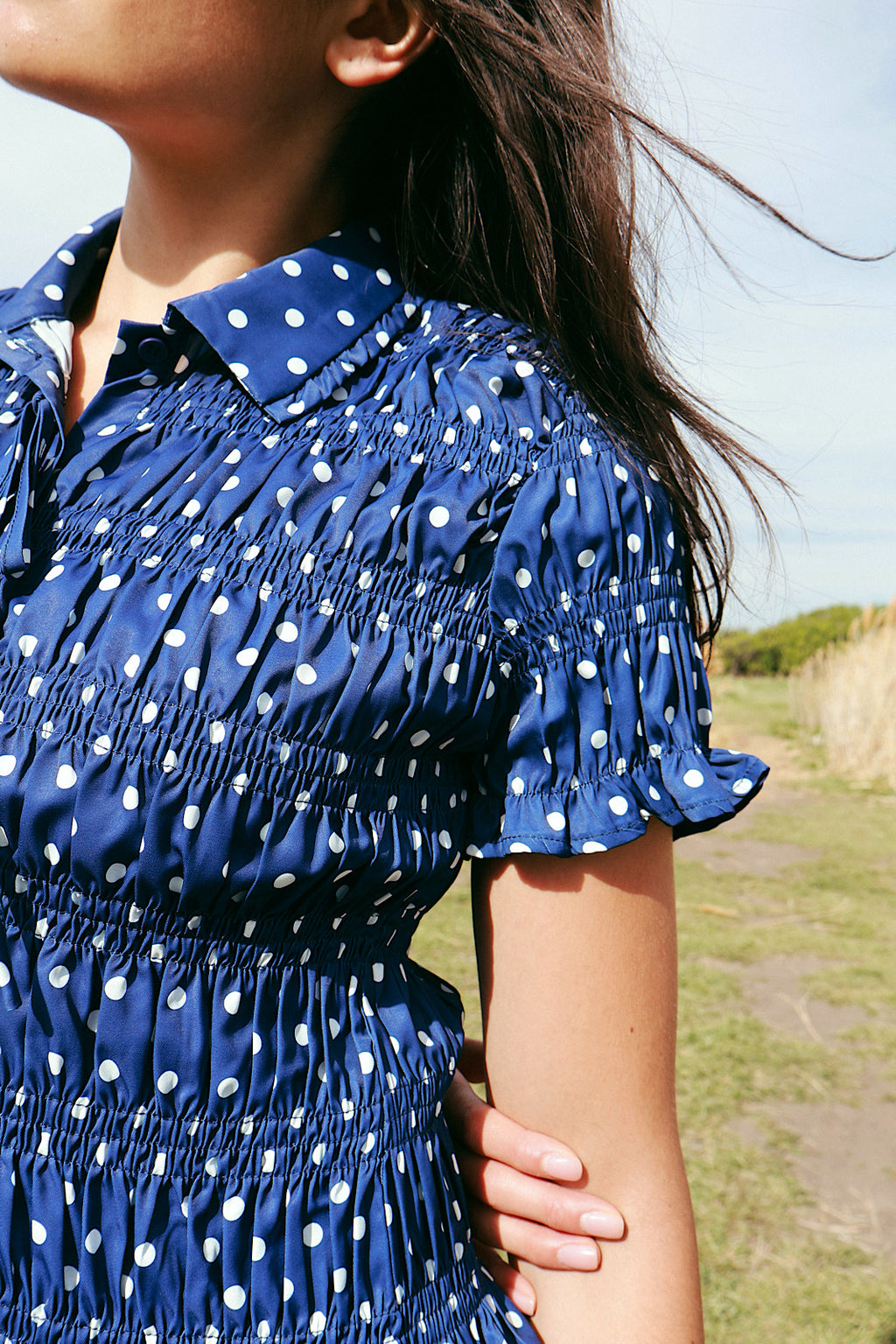 Dot Noir Smocked Top