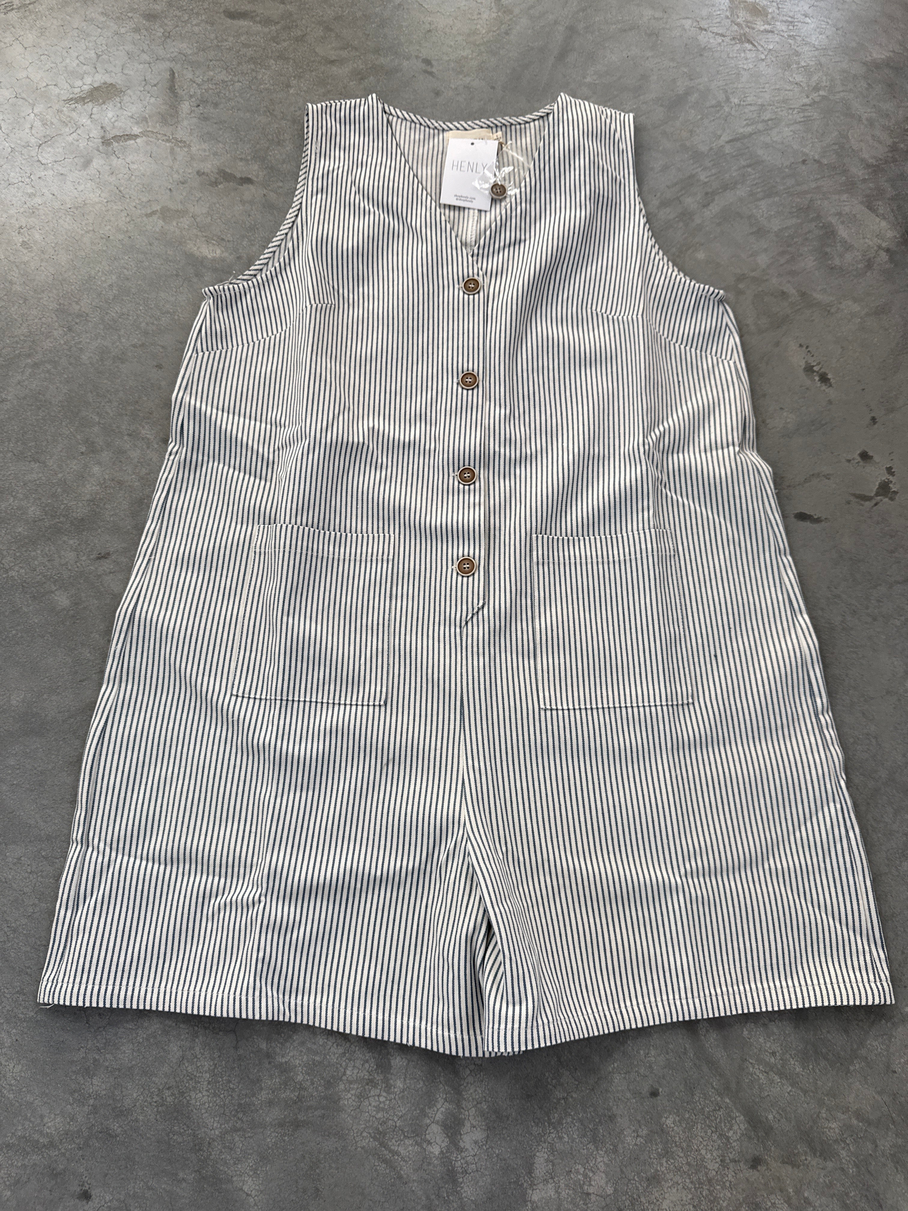 FINAL SALE - FLAWED Newport Pinstripe Romper - Large