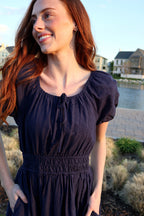 navy embroidered midi dress Embroidered Calloway Navy Midi Dress main image 0