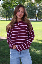 Piper Stripe Cardigan in Wine/Pink