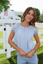 Delaney Gingham Blouse in Dusty Blue