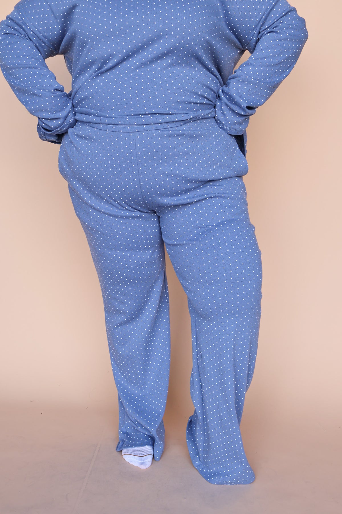 Blaire Polka Dot Pointelle Pants in Dusty Blue