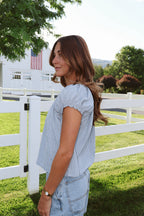 Delaney Gingham Blouse in Dusty Blue