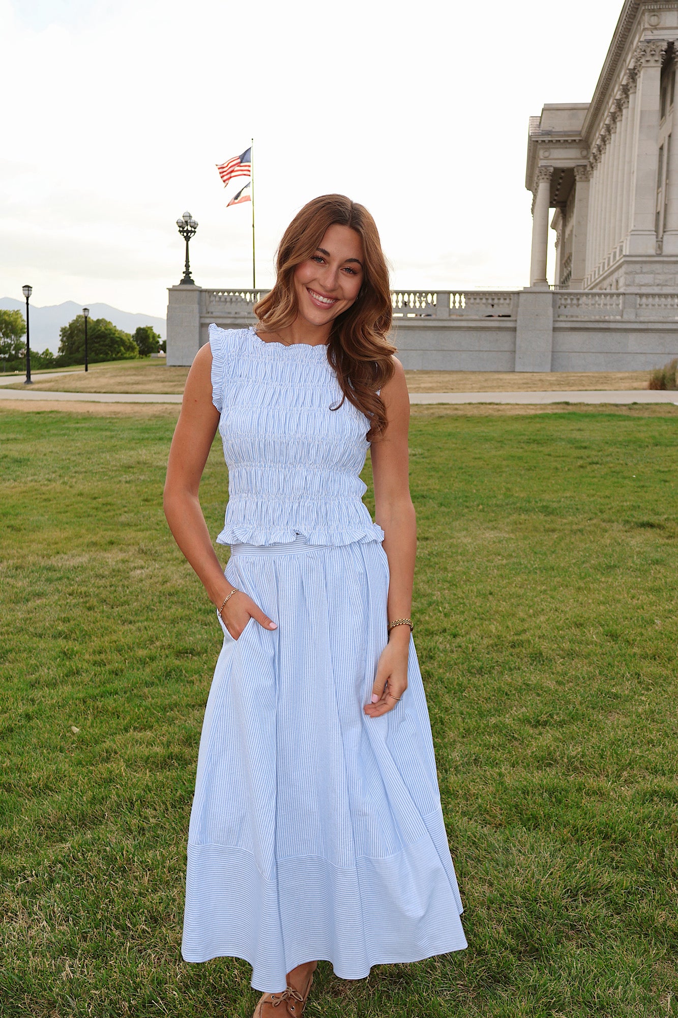 Sandie Pinstripe Skirt in Blue
