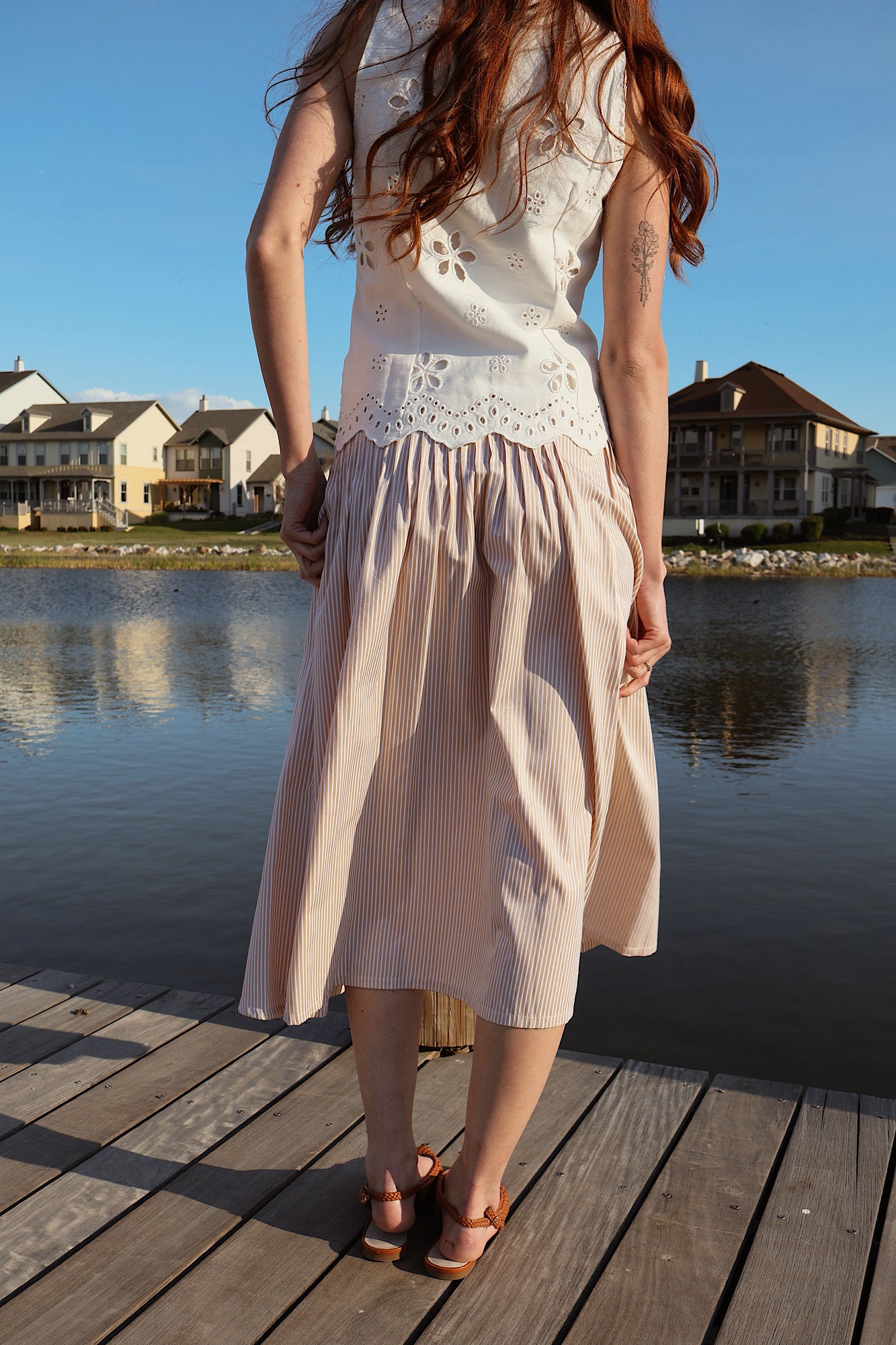 FINAL SALE - Ella Pinstripe Skirt in Cream