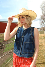 Mesa Braided Denim Vest in Dark Wash
