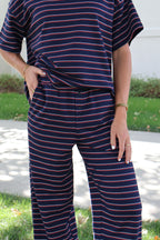 Terry Stripe Pants in Navy