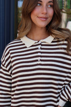 Knit Stripe Polo in Chocolate