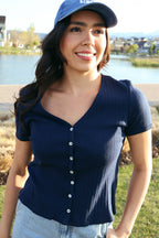 Leslie Pointelle V-Neck Tee