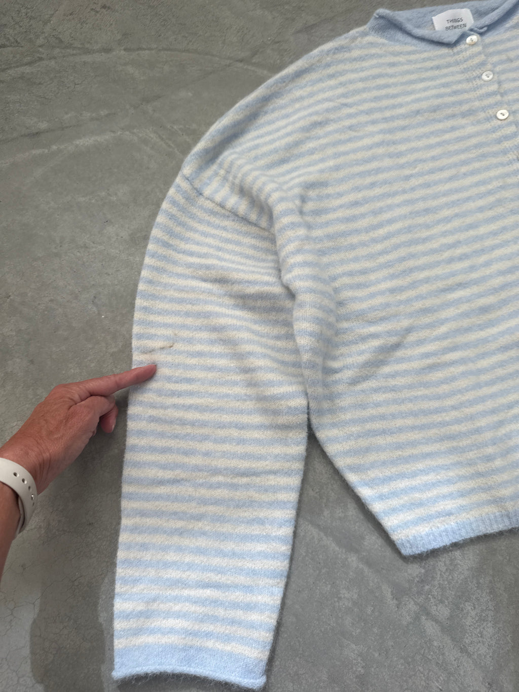 FINAL SALE - FLAWED Piper Cardigan in Baby Blue Stripes - Small