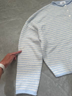 FINAL SALE - FLAWED Piper Cardigan in Baby Blue Stripes - Small