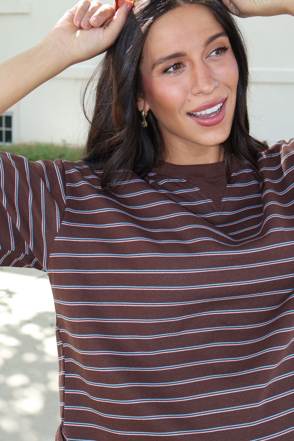 Terry Stripe Tee in Chocolate
