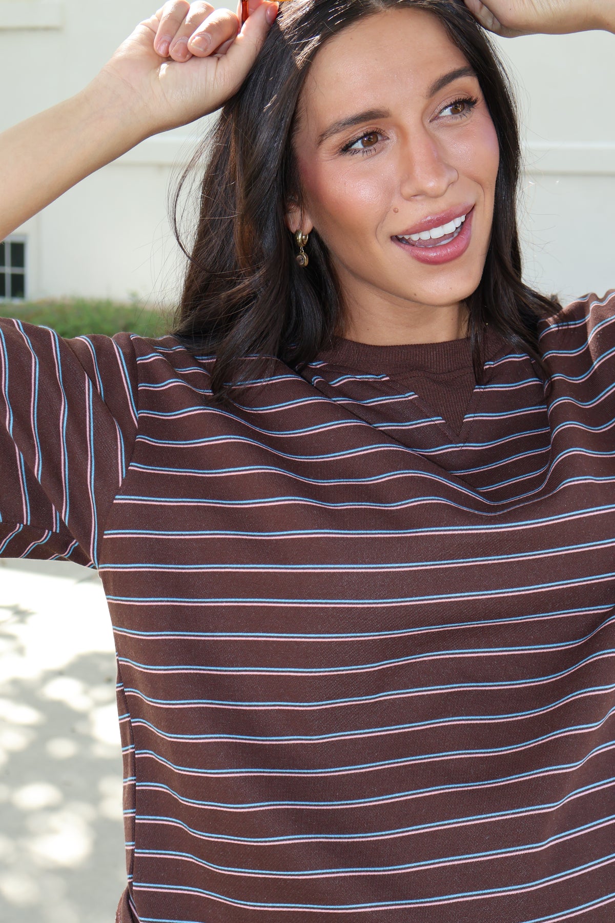 Terry Stripe Tee in Chocolate