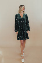 FINAL SALE - Jewel Velvet Dress in Teal
