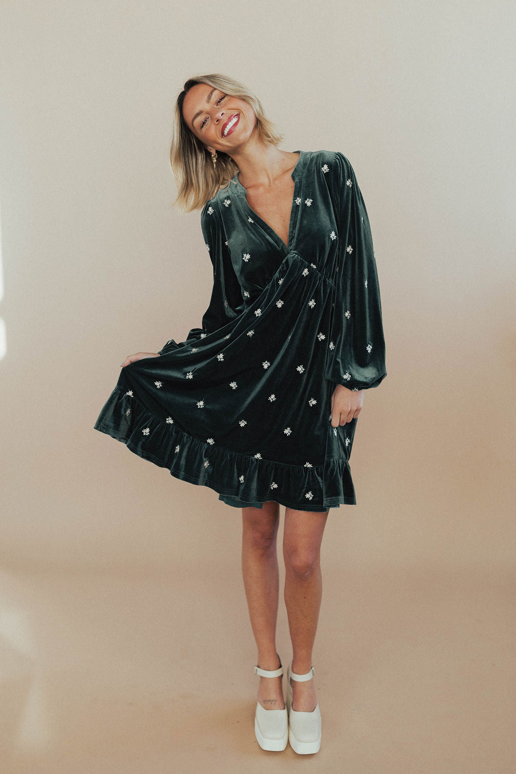 FINAL SALE - Jewel Velvet Dress in Teal Main image