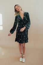 FINAL SALE - Jewel Velvet Dress in Teal