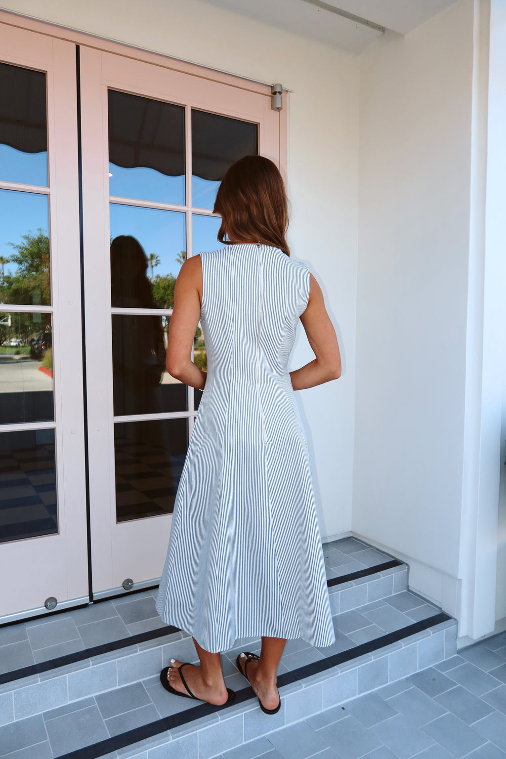 Laurel Pinstripe Midi in Dusty Blue