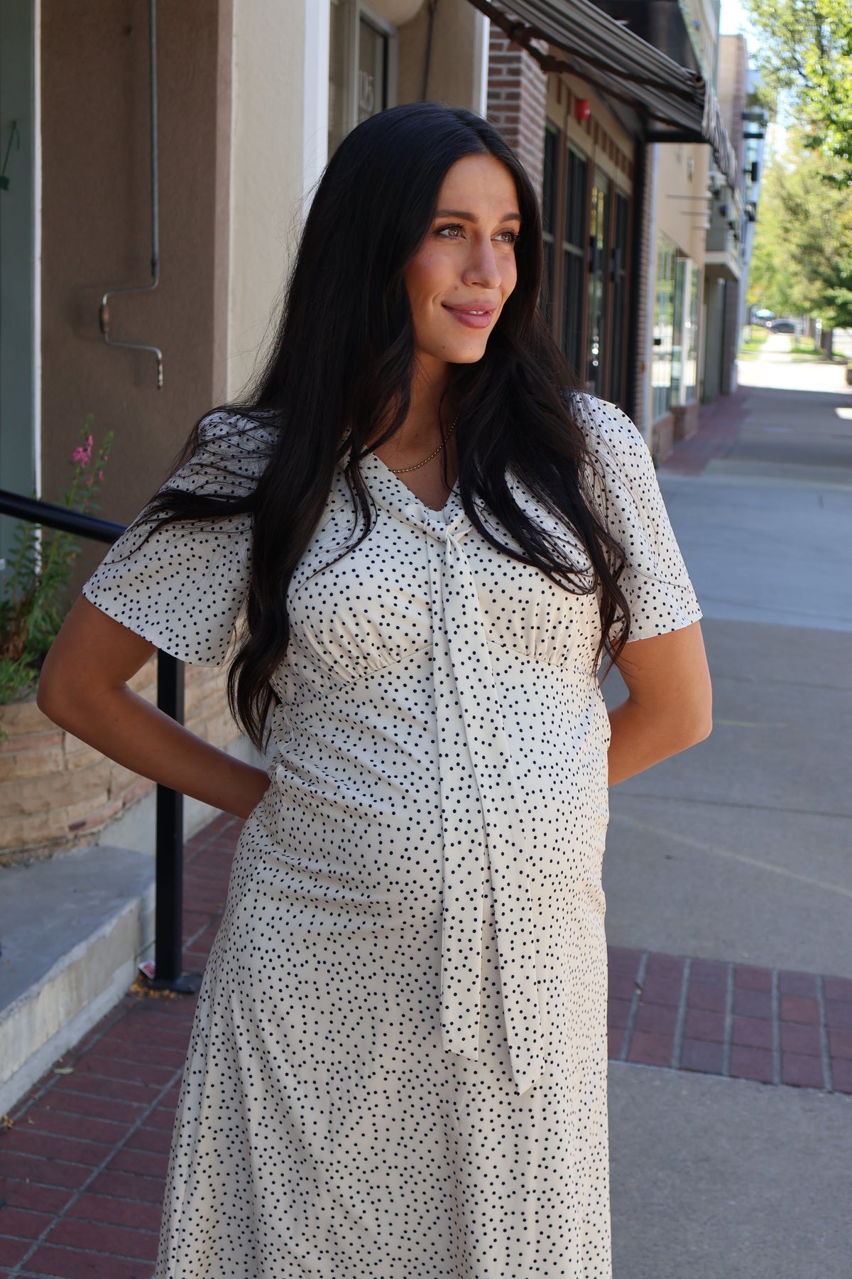 Polka Dot Midi Dress in Cream/Black