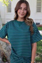 Terry Stripe Tee in Hunter Green