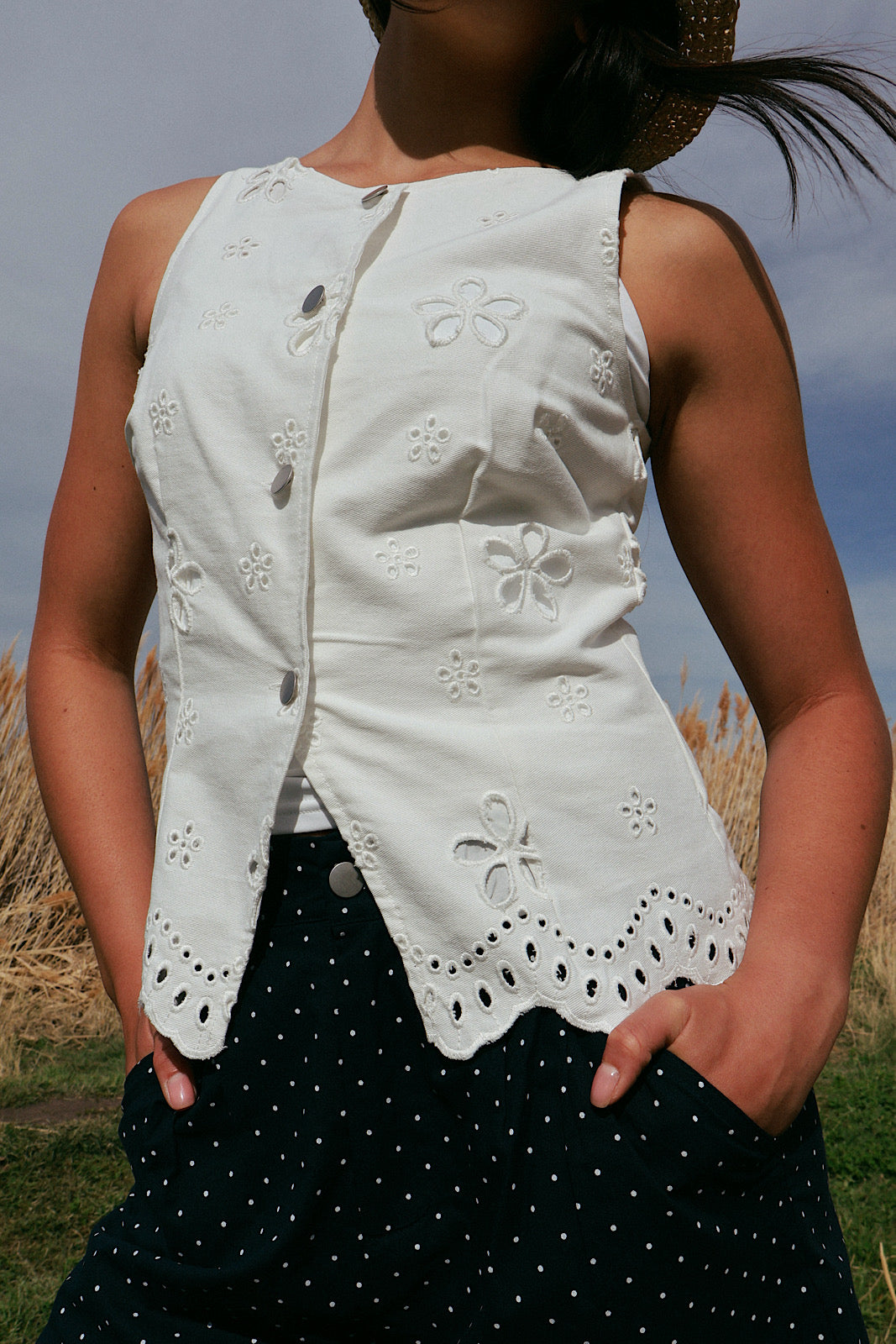 Greta Denim Eyelet Vest
