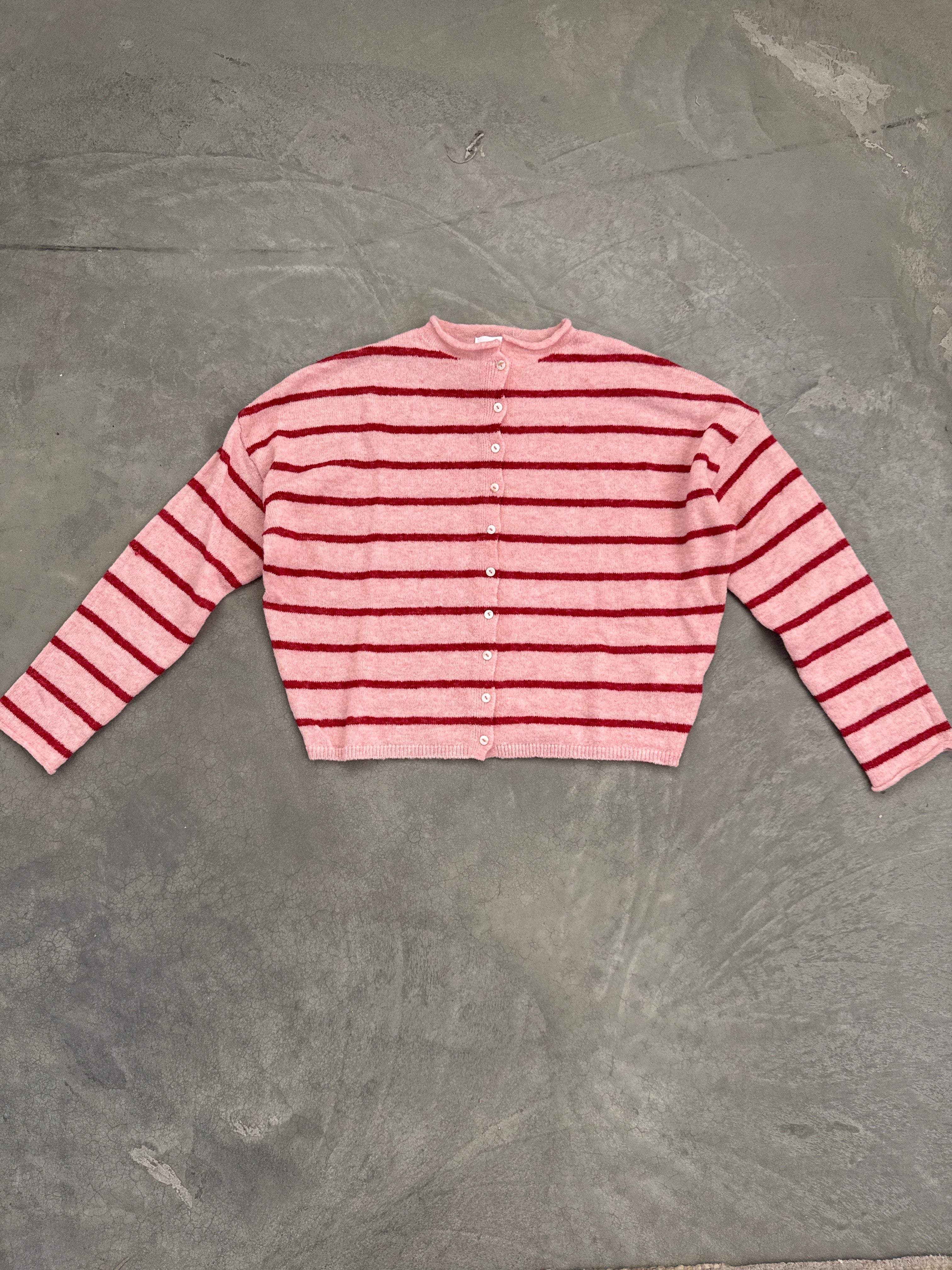 FINAL SALE - FLAWED Stripe Piper Cardigan in Pink & Red Stripes - Small