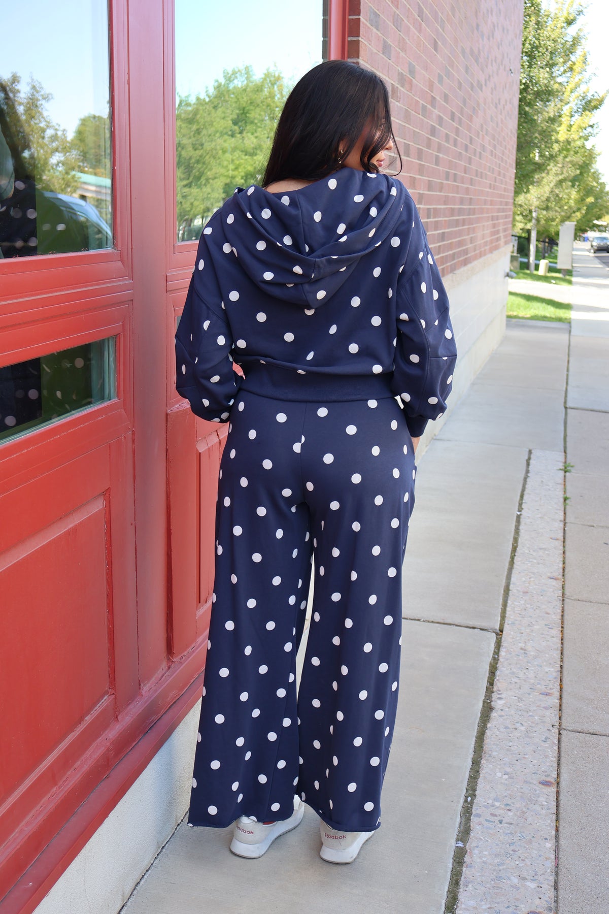 Polka Dot Zip Up Hoodie In Navy